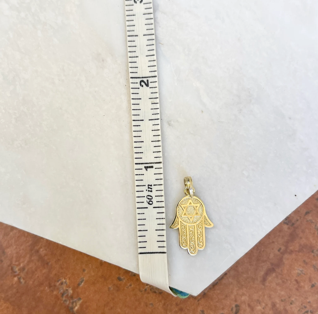 14KT Yellow Gold Star of David Hamsa Pendant