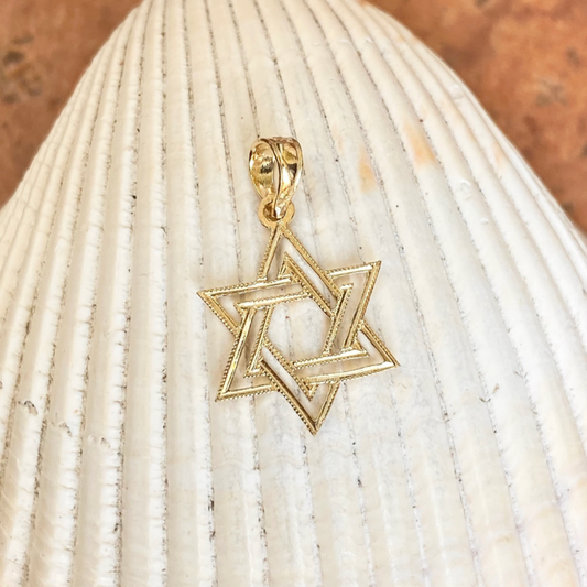 10KT Yellow Gold Flat Star of David Pendant Charm