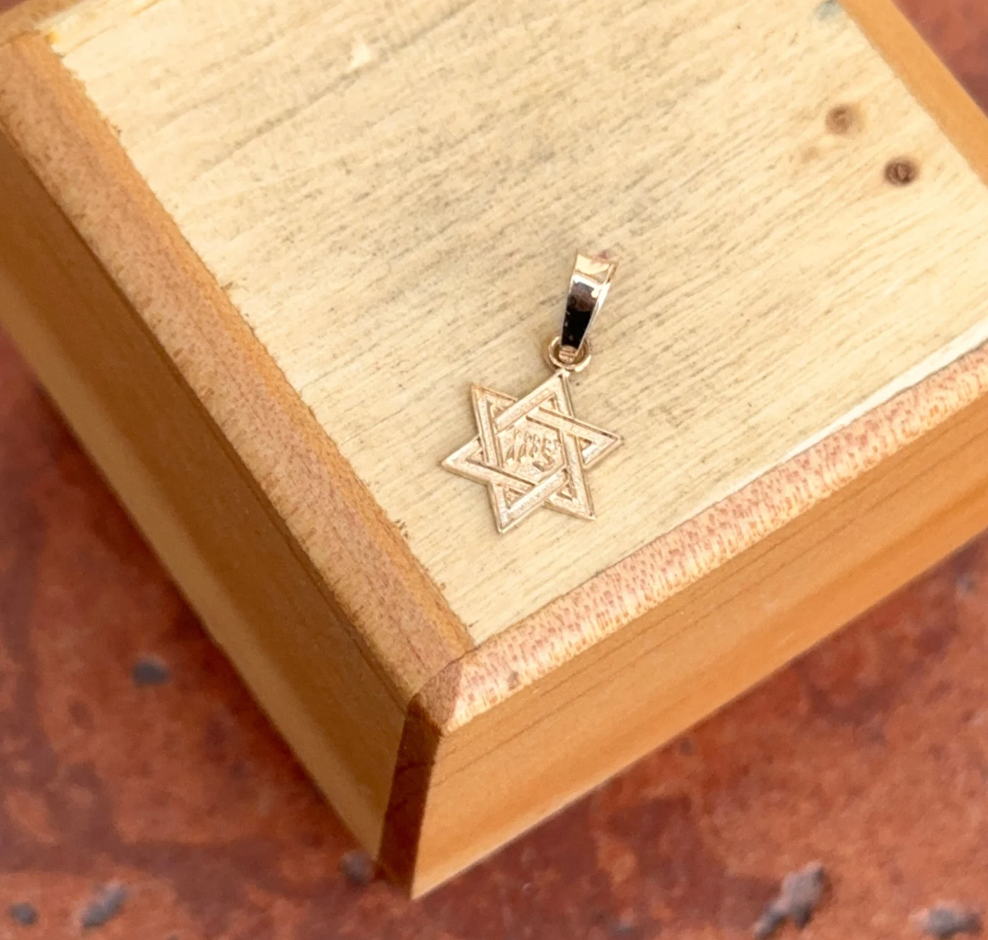 14KT Yellow Gold Mini Engraved Star of David Pendant Charm