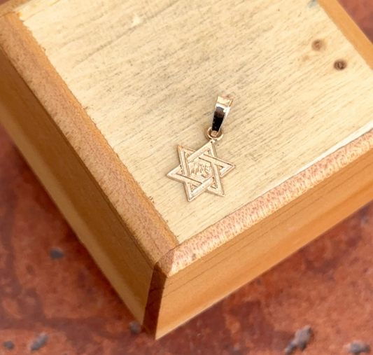 14KT Yellow Gold Mini Engraved Star of David Pendant Charm