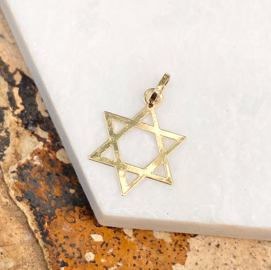 14KT Yellow Gold Flat Star of David Pendant Charm