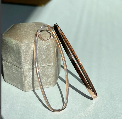 14KT Rose Gold Oval Rectangle Hoop Earrings 65mm