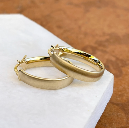 14KT Yellow Gold Matte Finish Oval Hoop Earrings 23mm