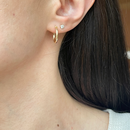 14KT Yellow Gold Diamond-Cut Satin Hoop Earrings 15mm