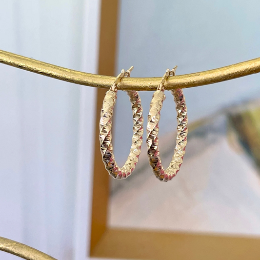 14KT Yellow Gold Twisted Hoop Earrings 25mm