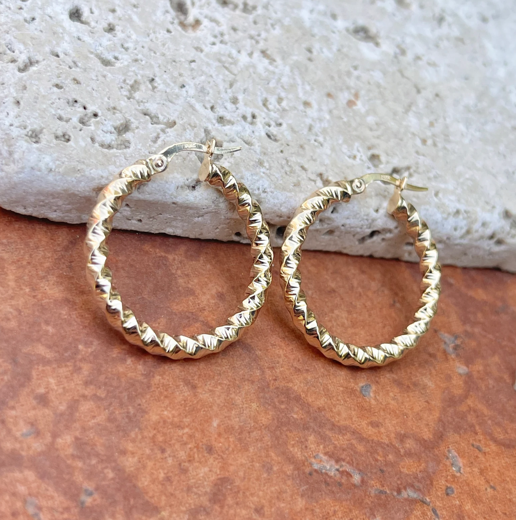 14KT Yellow Gold Twisted Hoop Earrings 25mm