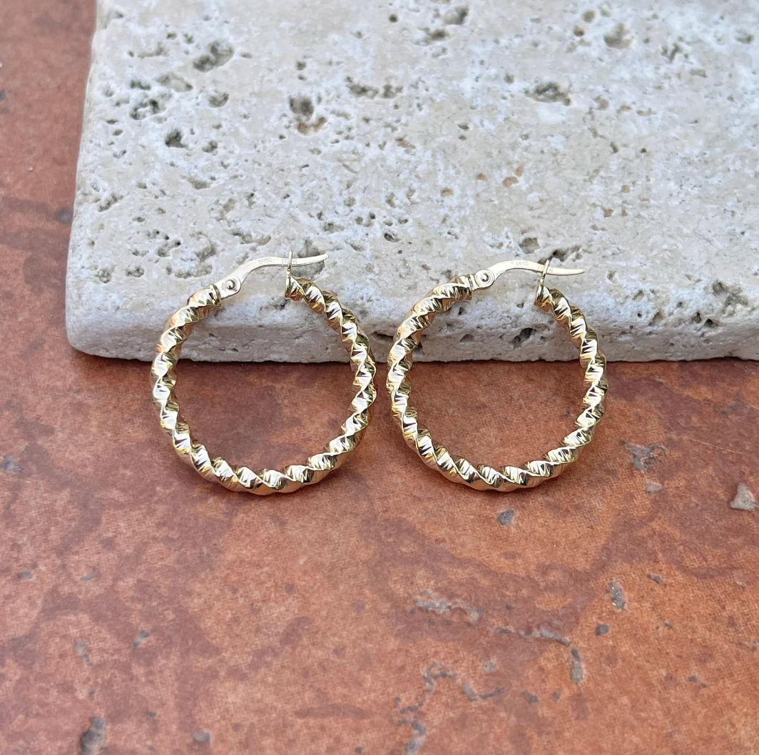 14KT Yellow Gold Twisted Hoop Earrings 25mm