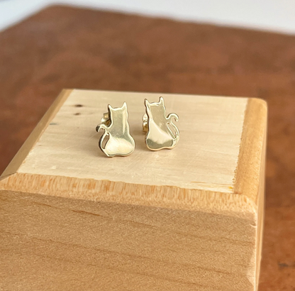 14KT Yellow Gold Sitting Cat Stud Earrings