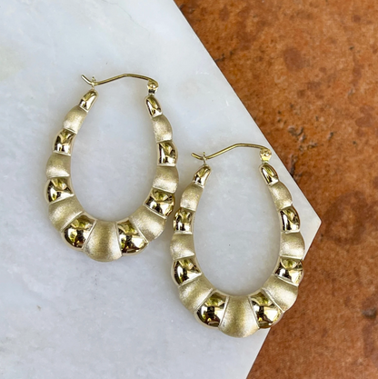 10KT Yellow Gold Scalloped Satin Hoop Earrings