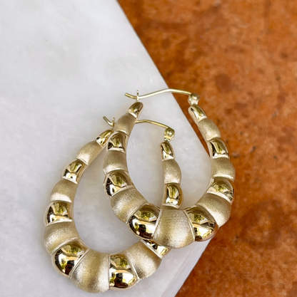 10KT Yellow Gold Scalloped Satin Hoop Earrings