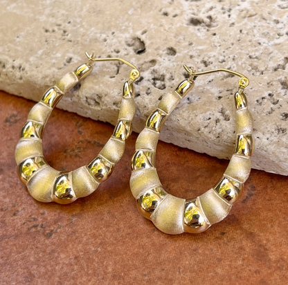 10KT Yellow Gold Scalloped Satin Hoop Earrings