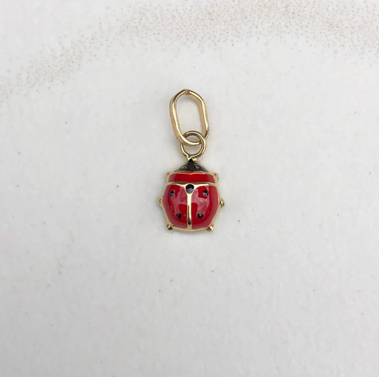 14KT Yellow Gold Red Enamel Ladybug Pendant Charm