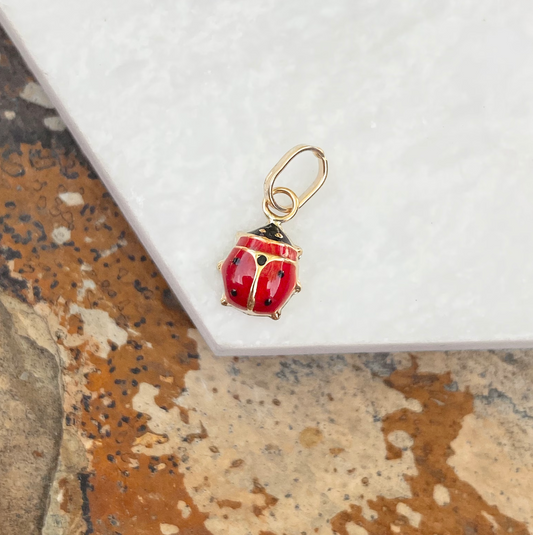 14KT Yellow Gold Red Enamel Ladybug Pendant Charm