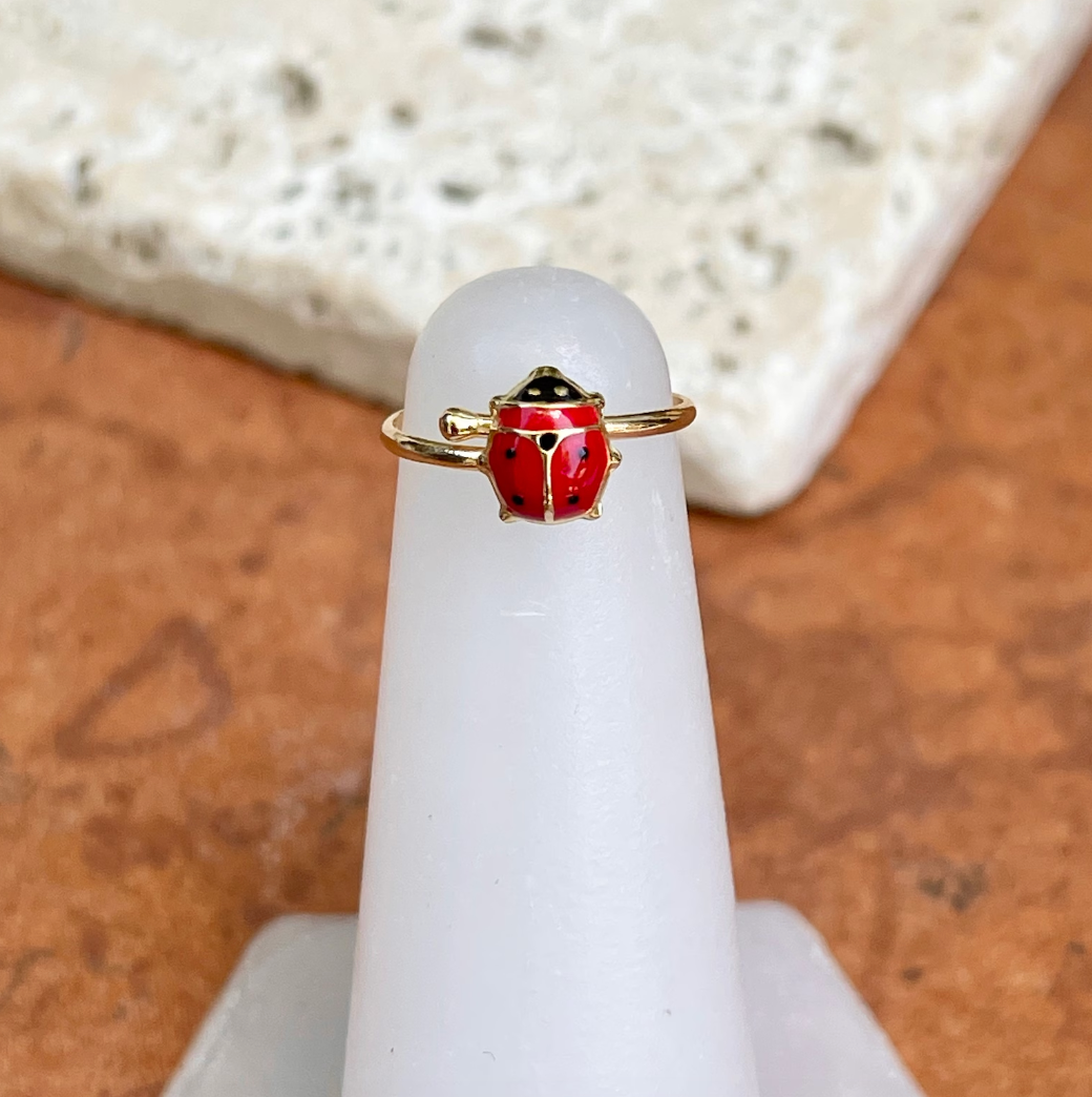 14KT Yellow Gold Red Ladybug Adjustable Youth Ring