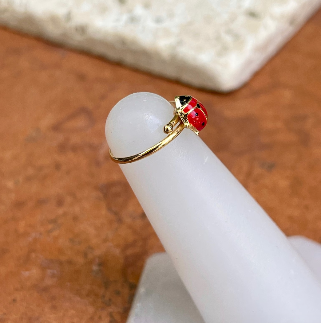 14KT Yellow Gold Red Ladybug Adjustable Youth Ring