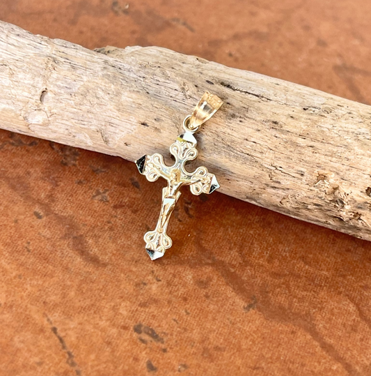 14KT Yellow Gold Diamond-Cut Crucifix Cross Pendant 17mm