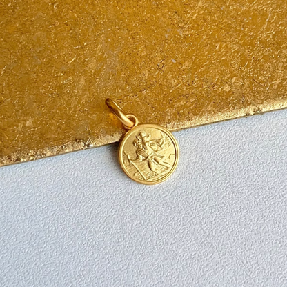 14KT Yellow Gold Matte St Christopher Round Medal Pendant 10mm