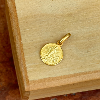 14KT Yellow Gold St Rocco Matte Medal Pendant Charm 10mm