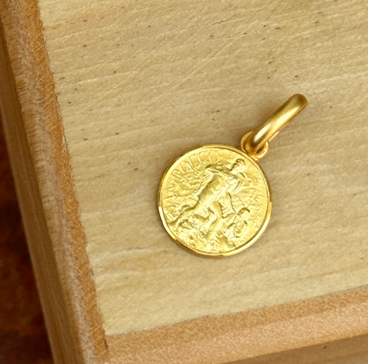 14KT Yellow Gold St Rocco Matte Medal Pendant Charm 10mm