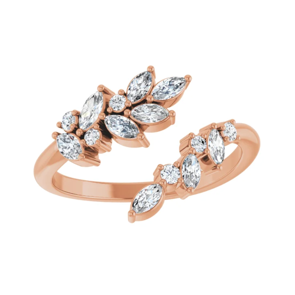 14KT Rose Gold Marquise .50 CT Lab Diamond Leaf Bypass Ring