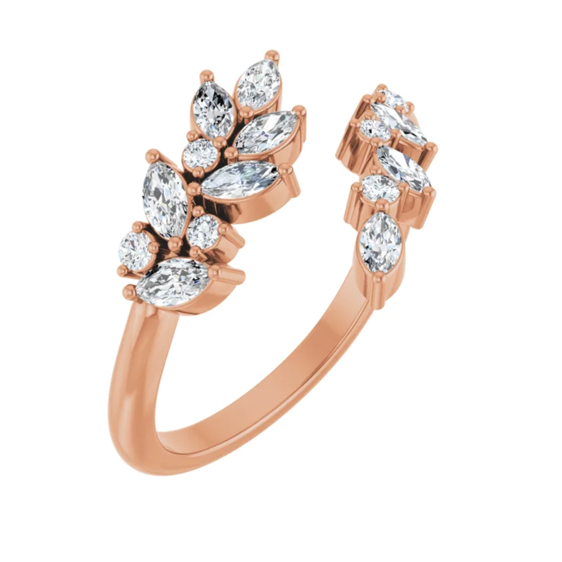 14KT Rose Gold Marquise .50 CT Lab Diamond Leaf Bypass Ring