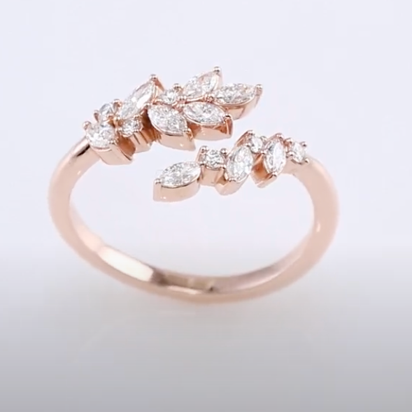 14KT Rose Gold Marquise .50 CT Lab Diamond Leaf Bypass Ring