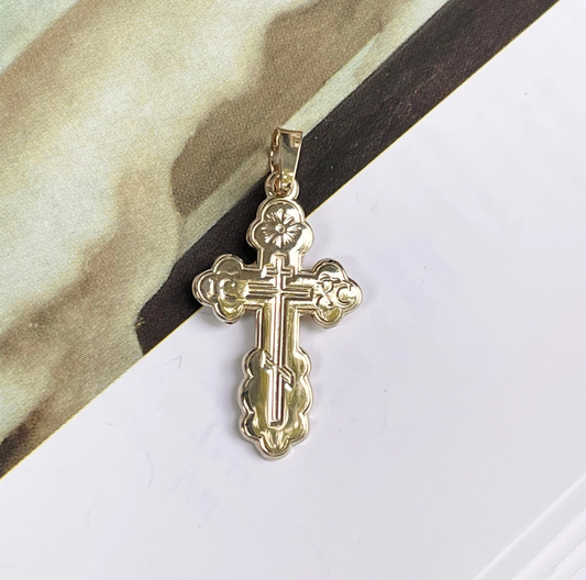 14KT Yellow Gold Eastern Orthodox Cross Pendant 21mm