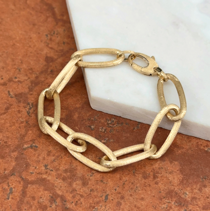 Estate 14KT Yellow Gold Matte Textured Oval Large Links Chain Bracelet