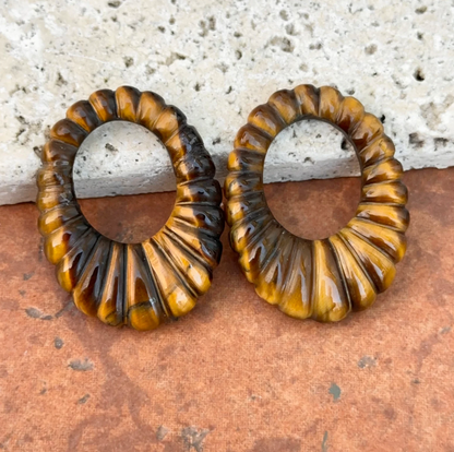 Estate Tiger's Eye Fluted Oval Disc Earring Charms