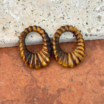 Estate Tiger's Eye Fluted Oval Disc Earring Charms