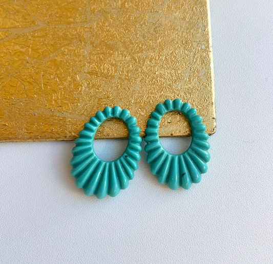 Estate Turquoise Oval Fluted Disc Earring Charms