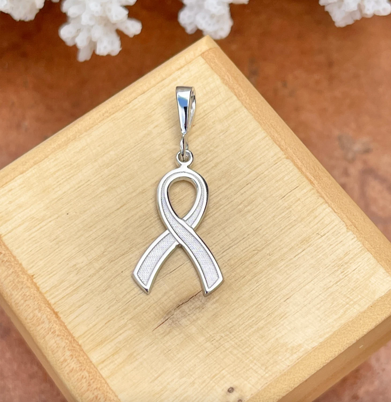 14KT White Gold Awareness Ribbon Pendant Charm