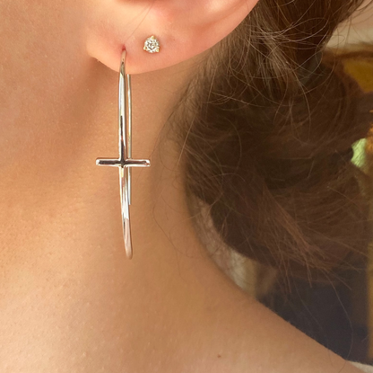 Sterling Silver Curved Cross Ear Wire Earrings