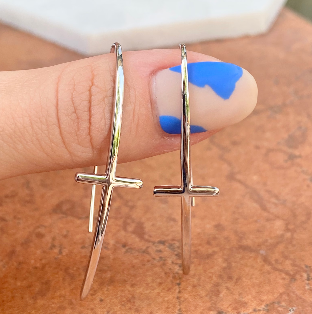 Sterling Silver Curved Cross Ear Wire Earrings