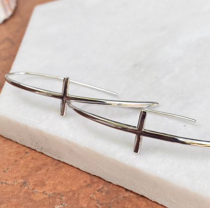 Sterling Silver Curved Cross Ear Wire Earrings