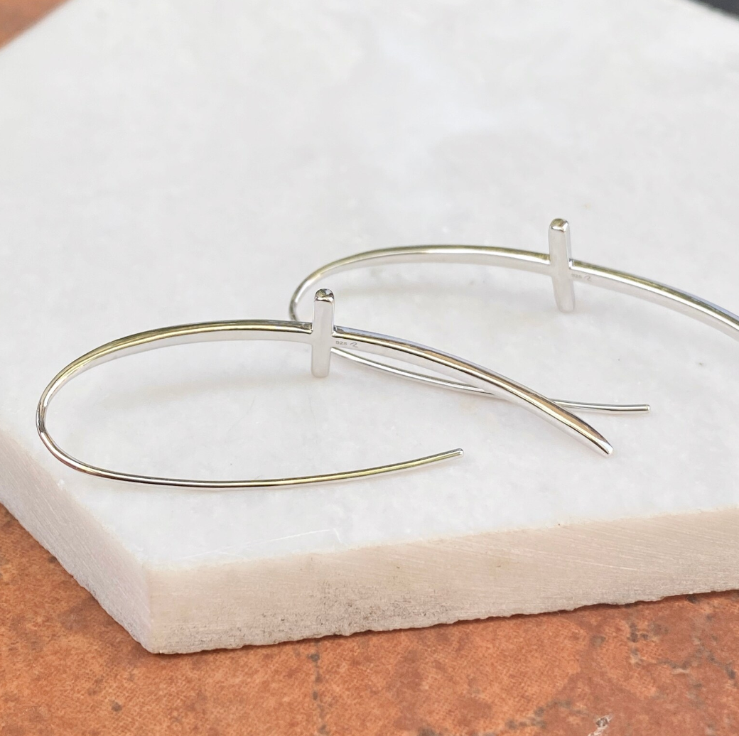 Sterling Silver Curved Cross Ear Wire Earrings