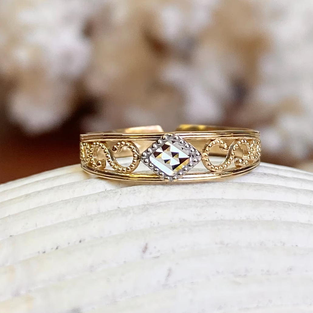 14KT Yellow Gold Two-Tone Filigree Toe Ring