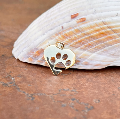 14KT Yellow Gold Paw Print Heart Pendant