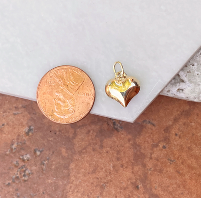 14KT Yellow Gold 3D Puffed Heart Pendant Charm 11mm