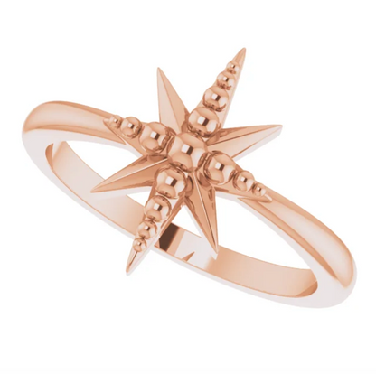 14KT Rose Gold Textured Beaded Star Ring