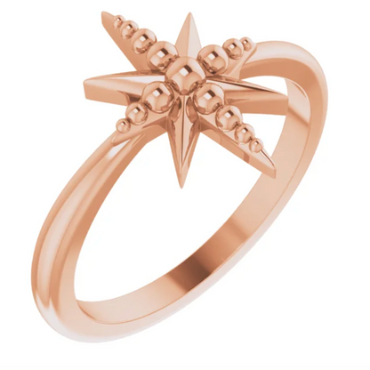 14KT Rose Gold Textured Beaded Star Ring