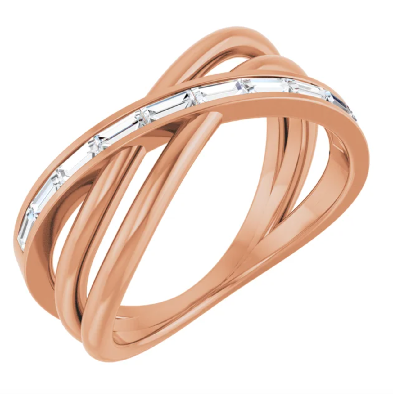 14KT Rose Gold 1/3 Carat Baguette Diamond Intertwined Ring