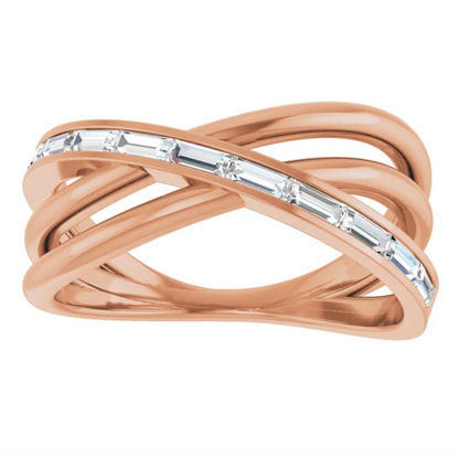 14KT Rose Gold 1/3 Carat Baguette Diamond Intertwined Ring