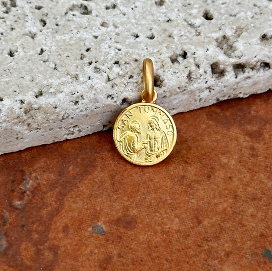 14KT Yellow Gold St Thomas Matte Medal Pendant Charm 10mm