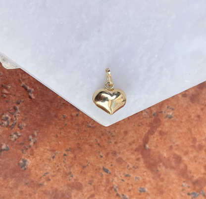 14KT Yellow Gold 3D Puffed Heart Pendant Charm 10mm