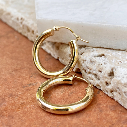 10KT Yellow Gold 3mm Tube Round Hoop Earrings 20mm