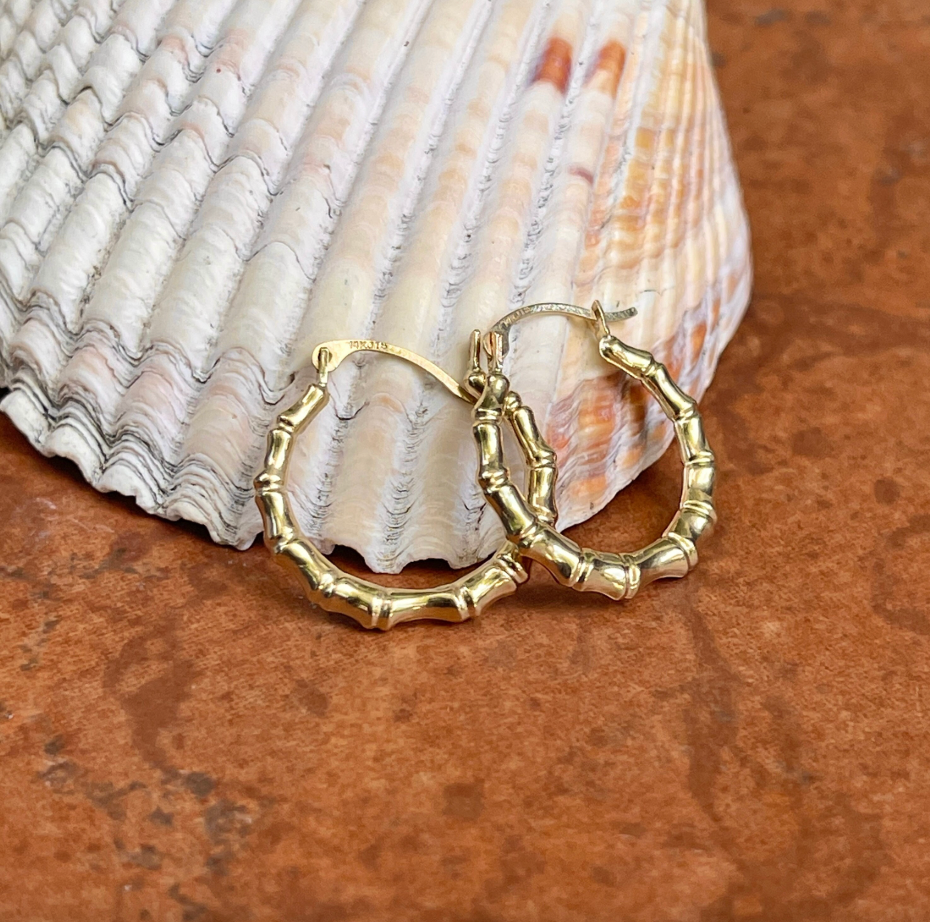 14KT Yellow Gold Bamboo Small Hoop Earrings