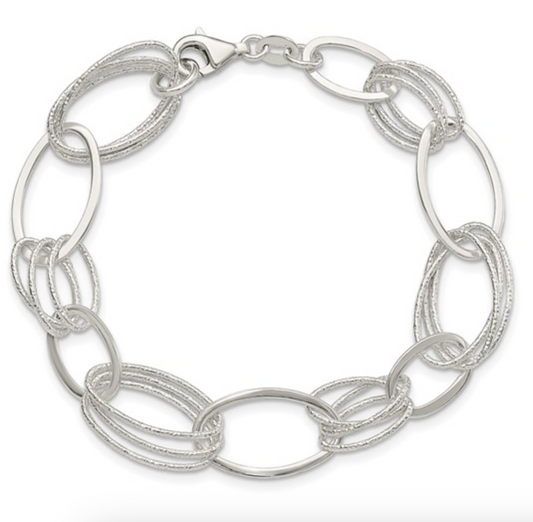 Sterling Silver Textured Oval Link Bracelet