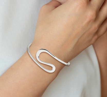 Sterling Silver Abstract Wave Cuff Bracelet