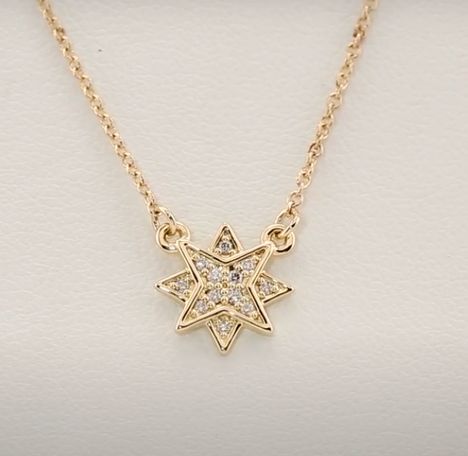 14KT Yellow Gold .04 CT Diamond Star Necklace